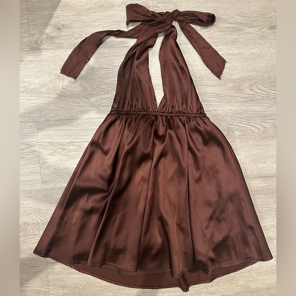 Tied Backless Plunging Neck Solid Dress